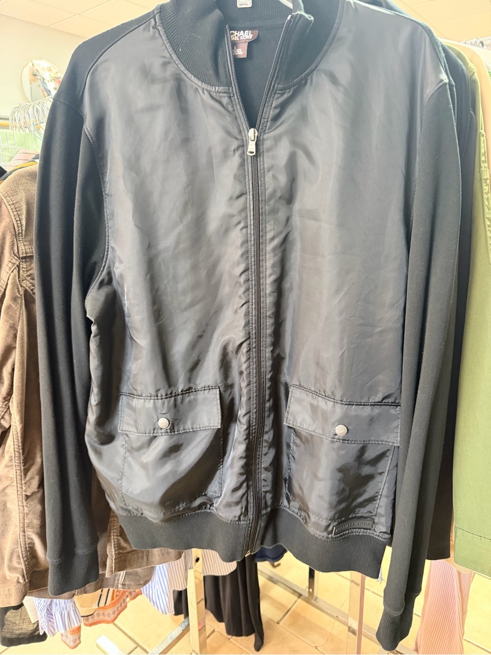 Michael Kors Black Nylon Front Bomber Jacket